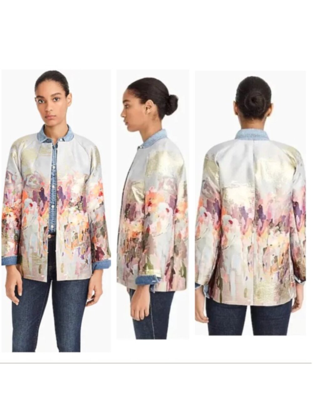 NWOT J. CREW Collection  Watercolor Floral Lady Coat Jacket Collarless Painted S